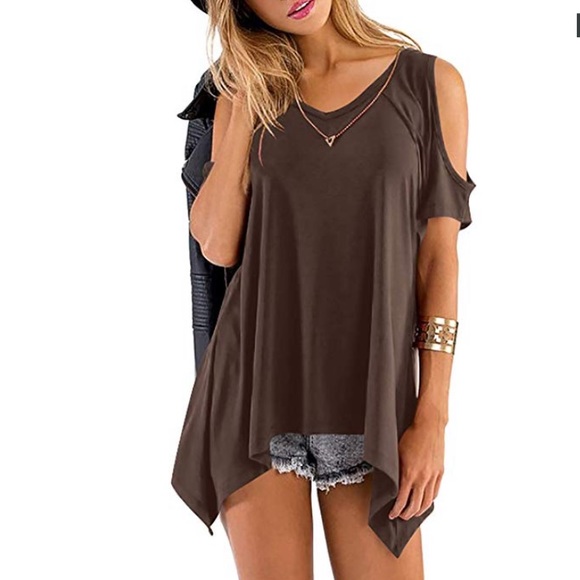 woman top short sleeve cold shoulder blouse - Picture 5 of 8